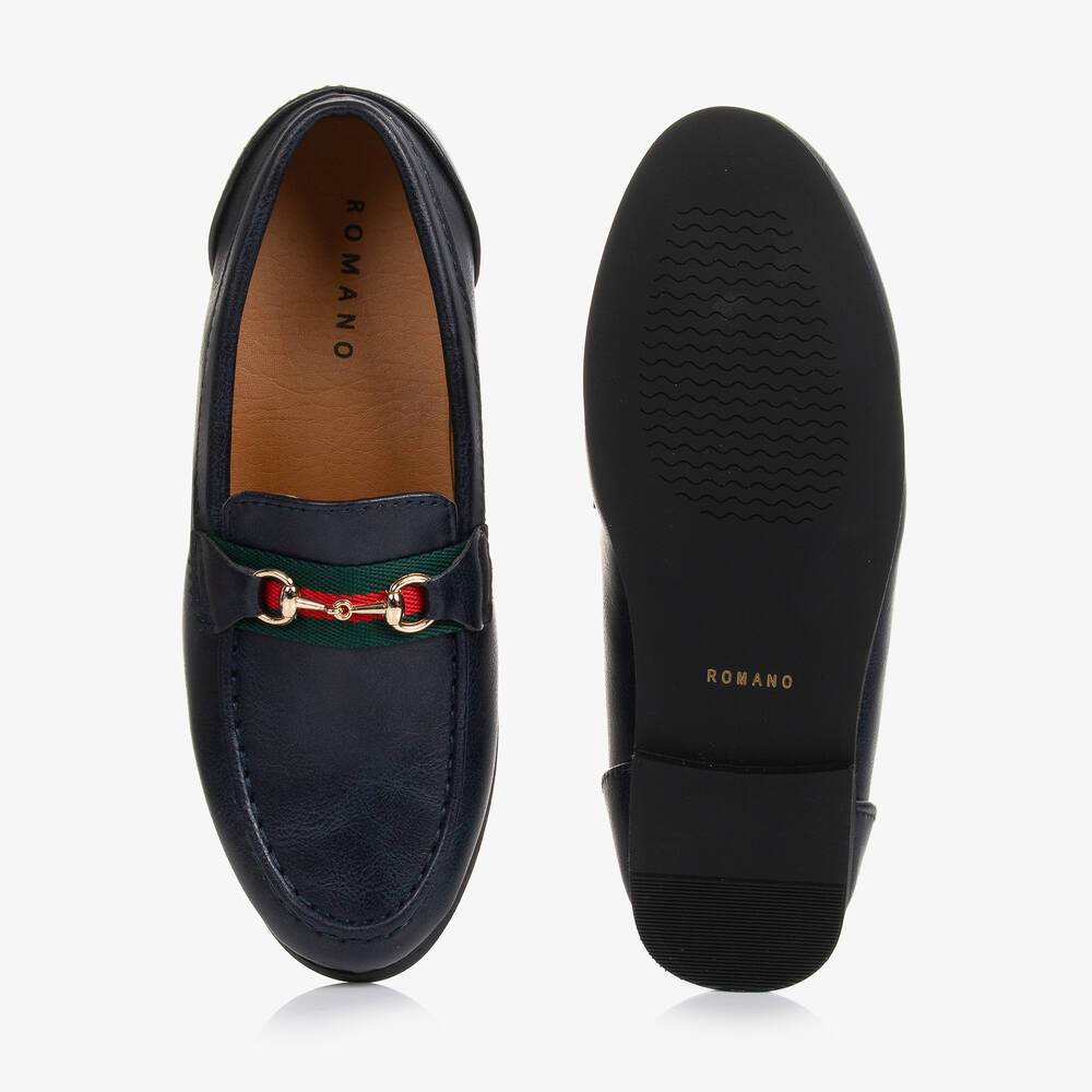 Romano-Boys Navy Blue Horsebit Loafers | Childrensalon