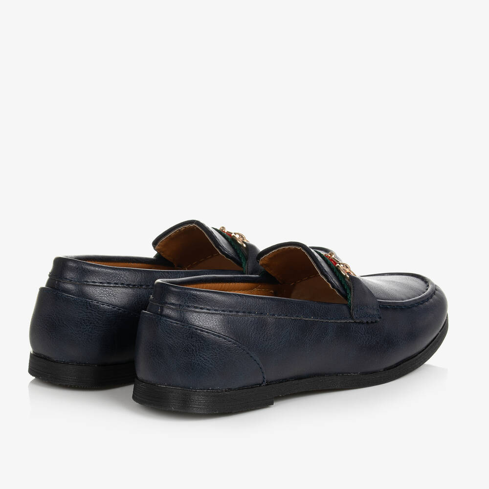 Romano-Boys Navy Blue Horsebit Loafers | Childrensalon