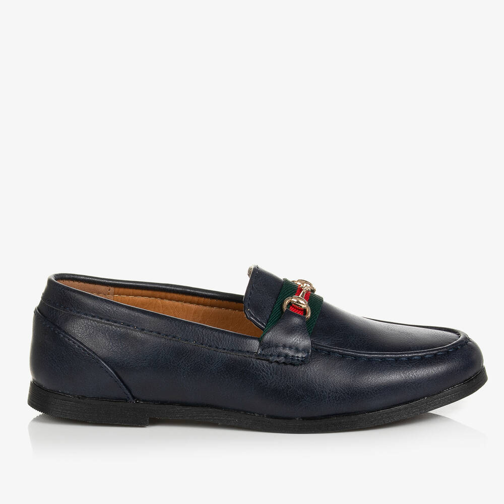 Romano-Boys Navy Blue Horsebit Loafers | Childrensalon