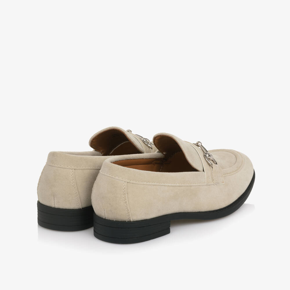 Romano-Boys Pale Beige Faux Suede Loafers | Childrensalon