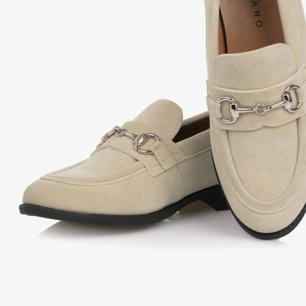 Romano-Boys Pale Beige Faux Suede Loafers | Childrensalon