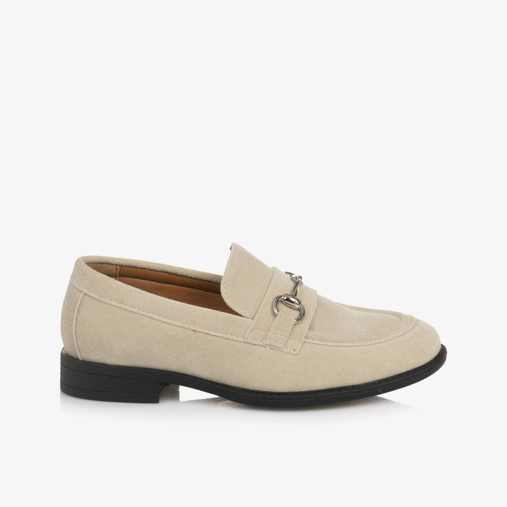 Romano-Boys Pale Beige Faux Suede Loafers | Childrensalon