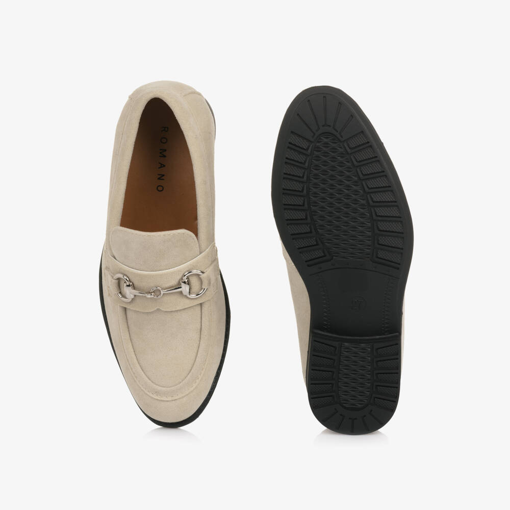 Romano-Boys Pale Beige Faux Suede Loafers | Childrensalon