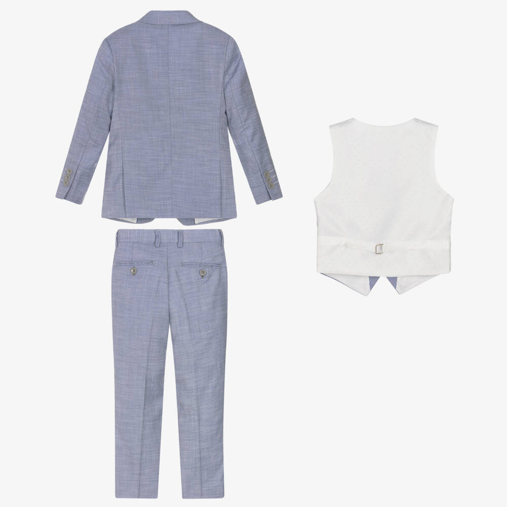 Romano-Boys Pale Blue Twill Suit with Waistcoat | Childrensalon