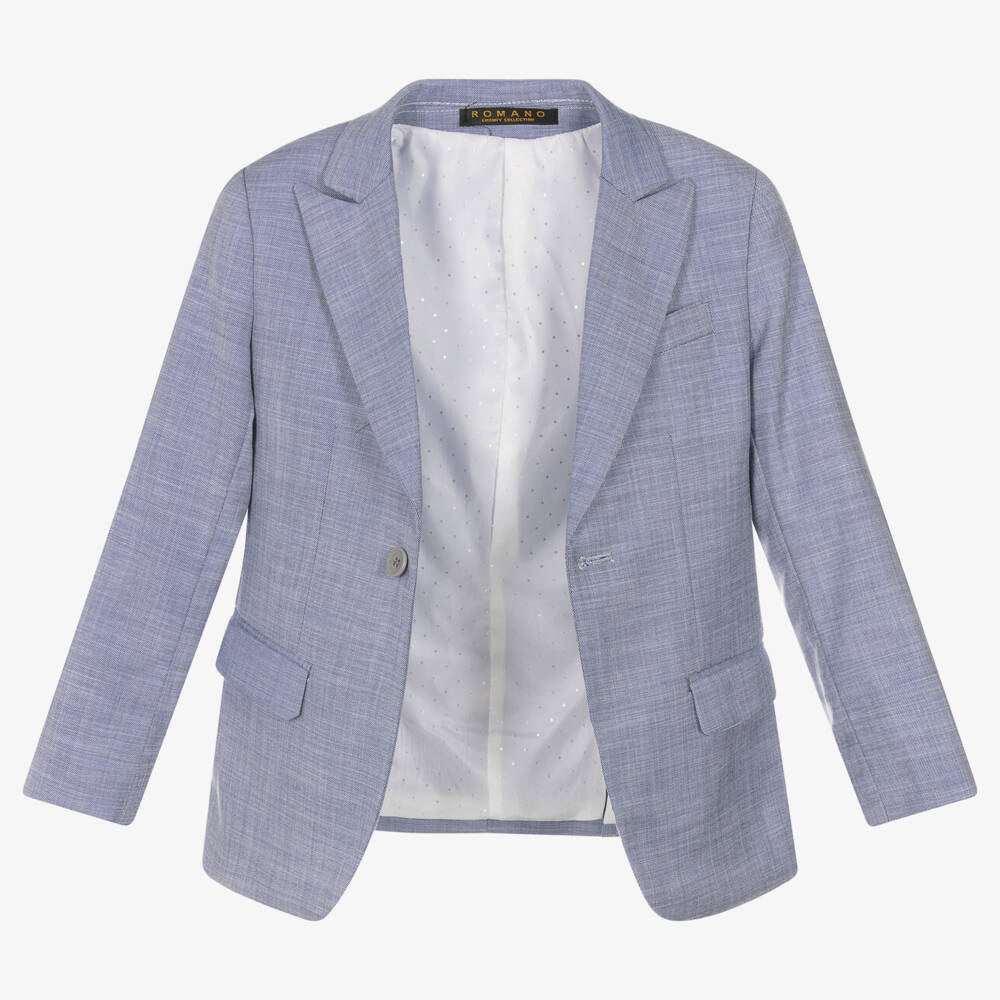 Romano-Boys Pale Blue Twill Suit with Waistcoat | Childrensalon