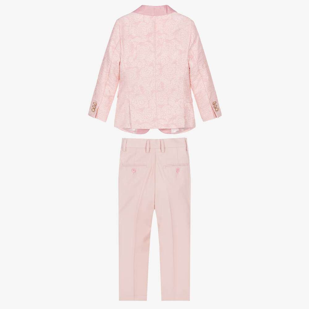 Romano-Boys Pink Jacquard Suit with Bow Tie | Childrensalon
