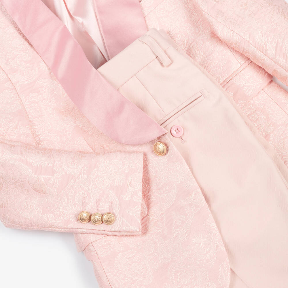 Romano-Boys Pink Jacquard Suit with Bow Tie | Childrensalon