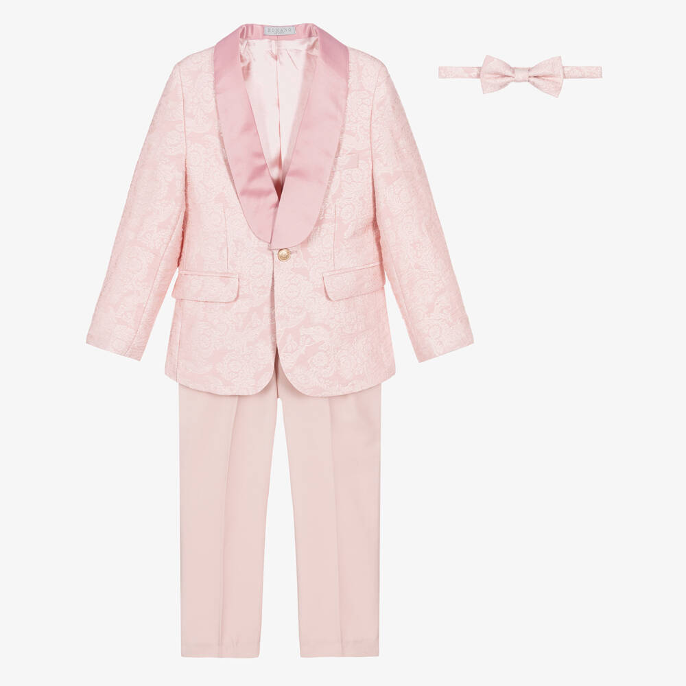 Romano-Boys Pink Jacquard Suit with Bow Tie | Childrensalon