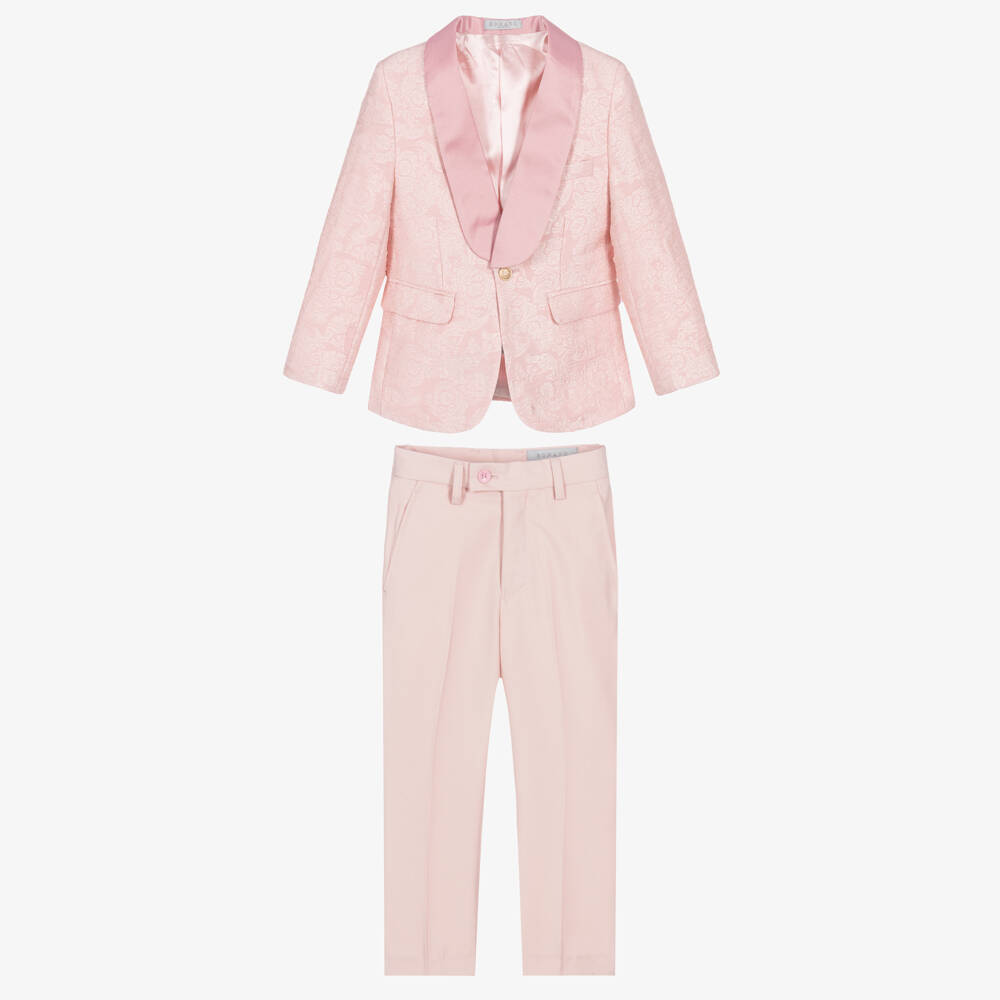 Romano-Boys Pink Jacquard Suit with Bow Tie | Childrensalon