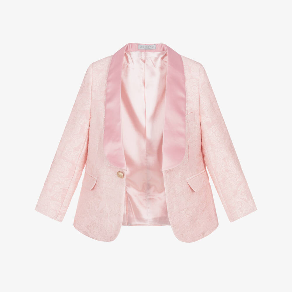 Romano-Boys Pink Jacquard Suit with Bow Tie | Childrensalon