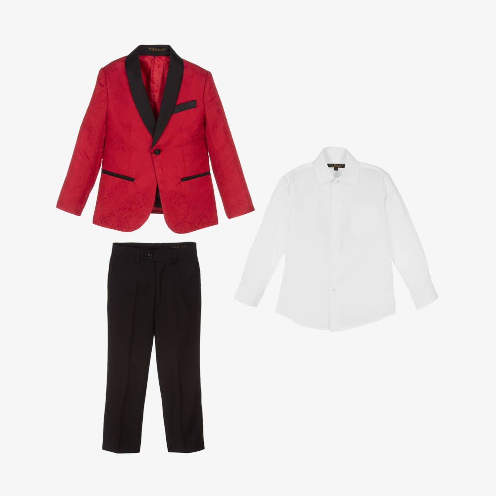 Roma e Toska-Красно-черный жаккардовый костюм для мальчиков | Childrensalon