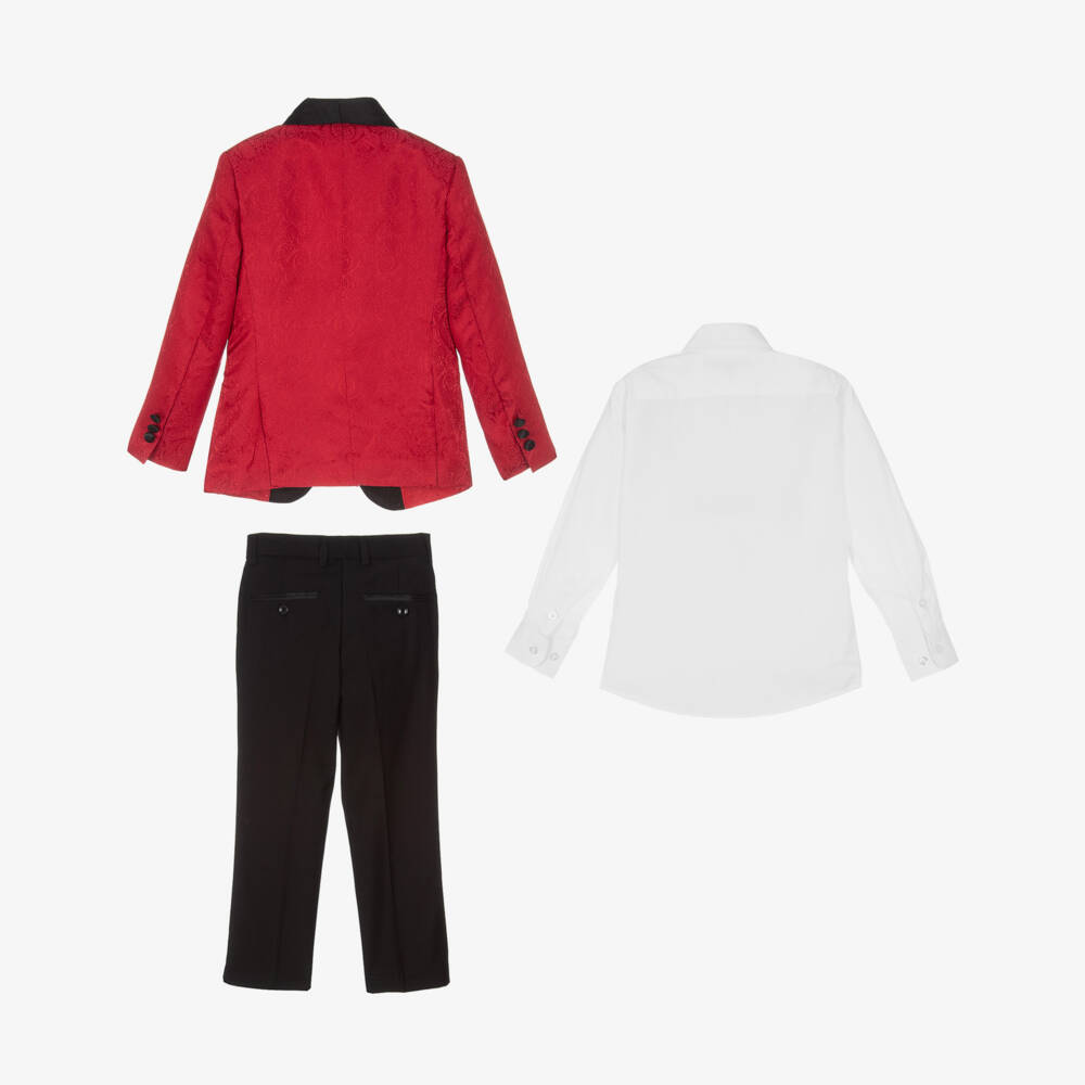 Roma e Toska-Красно-черный жаккардовый костюм для мальчиков | Childrensalon