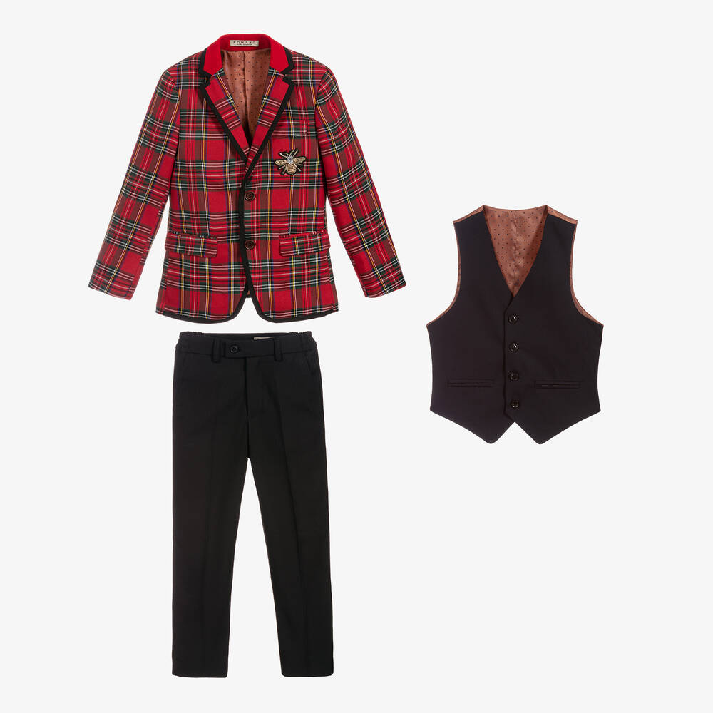 Romano-بدلة مزيج فيسكوز لون أحمر وأسود للأولاد | Childrensalon