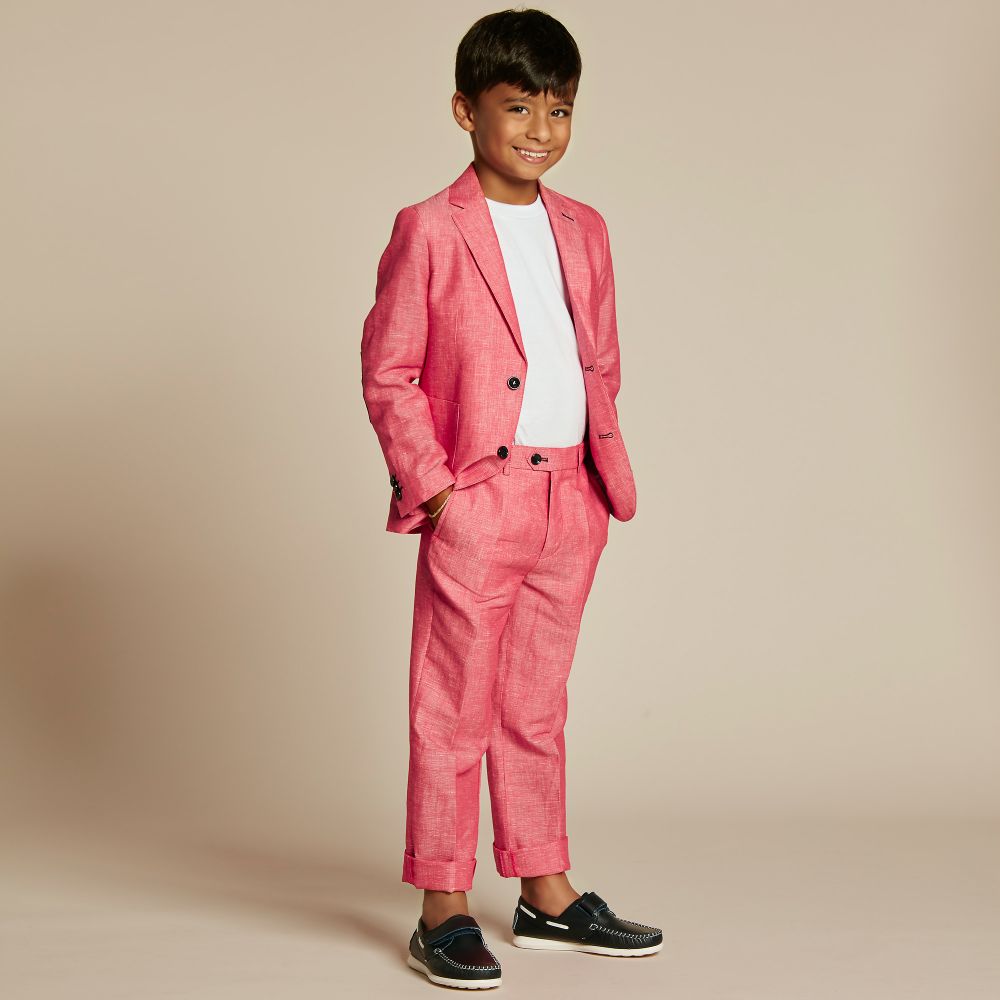 Romano-Boys Red Linen Suit | Childrensalon