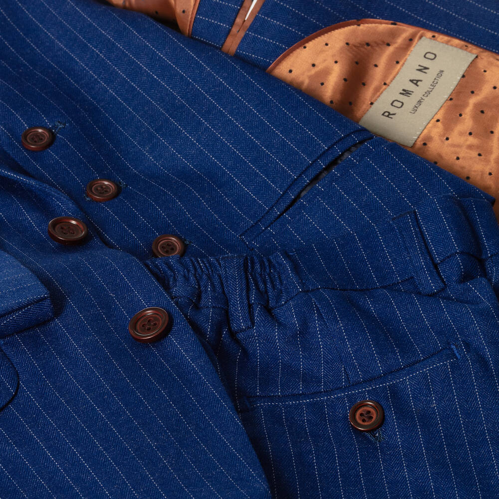 Romano-بدلة مزيج فيسكوز مقلم لون أزرق للأولاد | Childrensalon