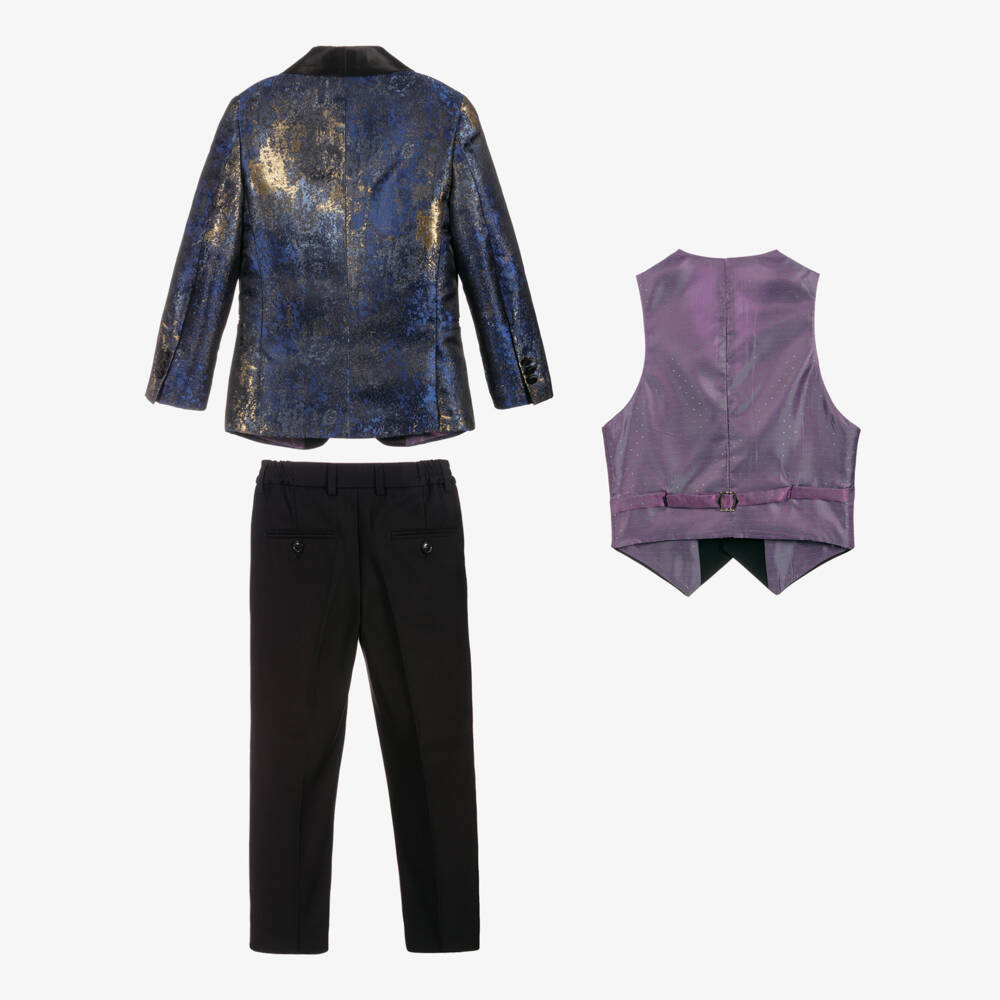 Romano-بدلة فيسكوز لون أزرق وذهبي للأولاد | Childrensalon