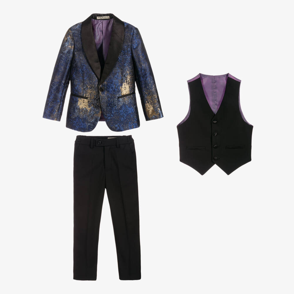 Romano-بدلة فيسكوز لون أزرق وذهبي للأولاد | Childrensalon