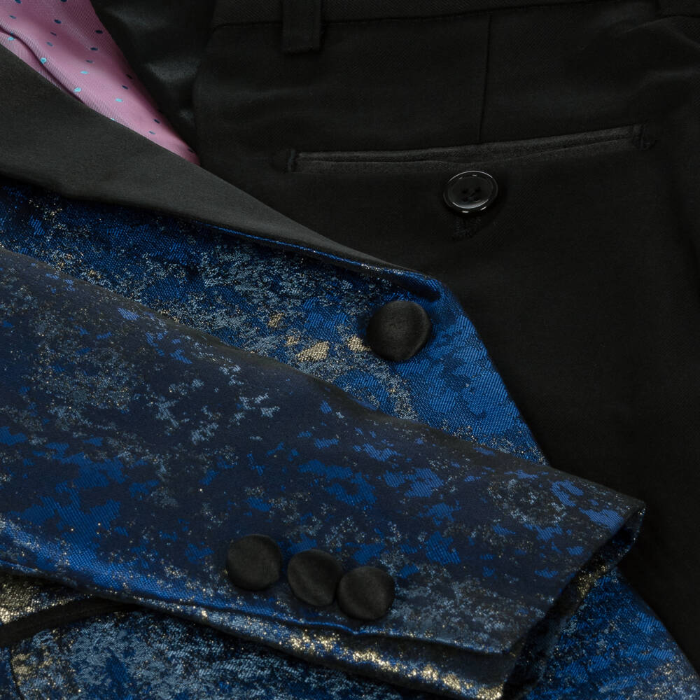 Romano-بدلة فيسكوز لون أزرق وذهبي للأولاد | Childrensalon