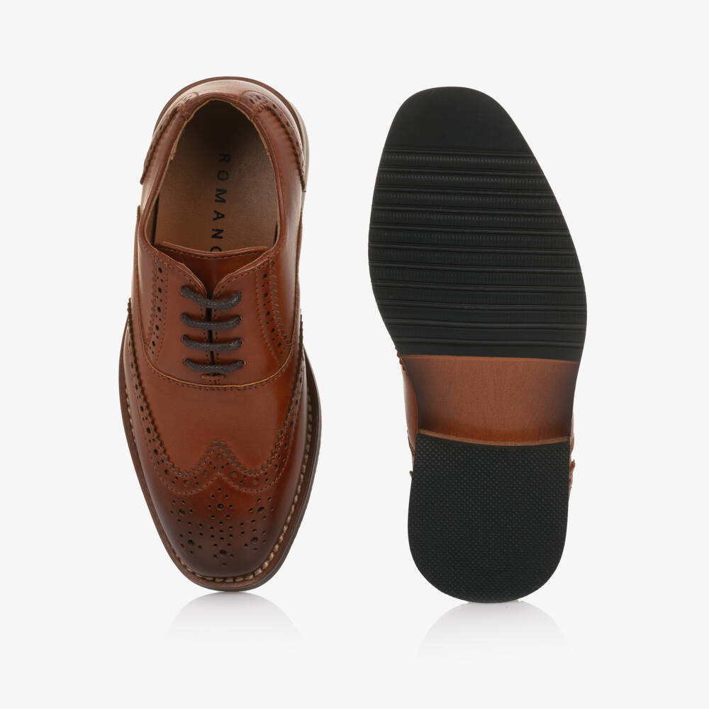 Romano-حذاء بروغ برباط جلد صناعي لون بني فاتح للأولاد | Childrensalon