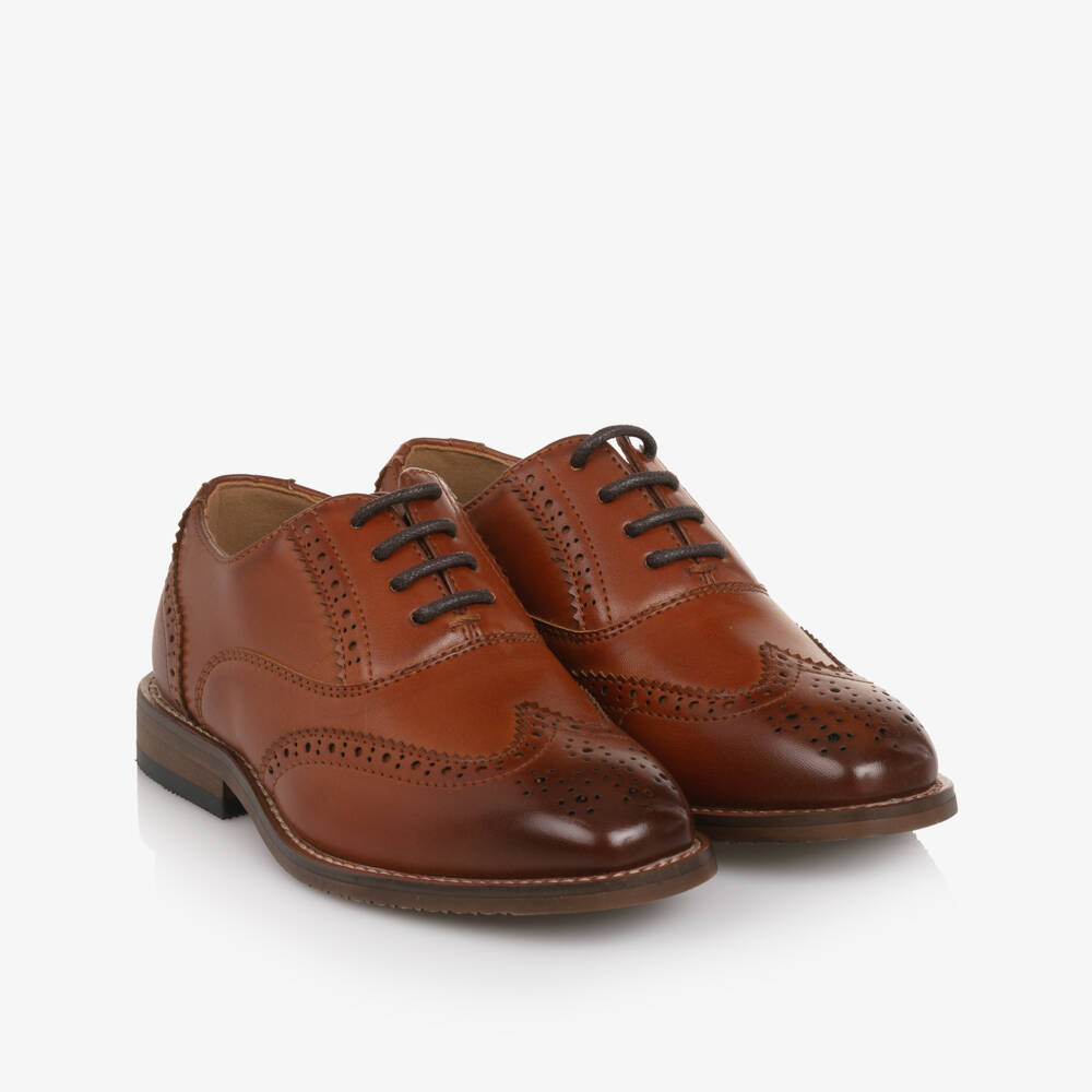 Romano-Boys Tan Brown Faux Leather Lace-Up Brogues | Childrensalon
