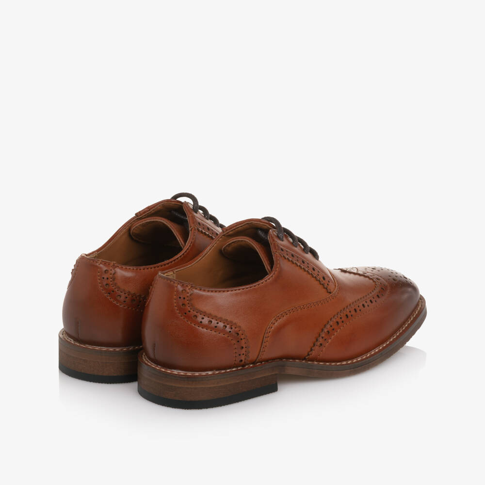 Romano-حذاء بروغ برباط جلد صناعي لون بني فاتح للأولاد | Childrensalon