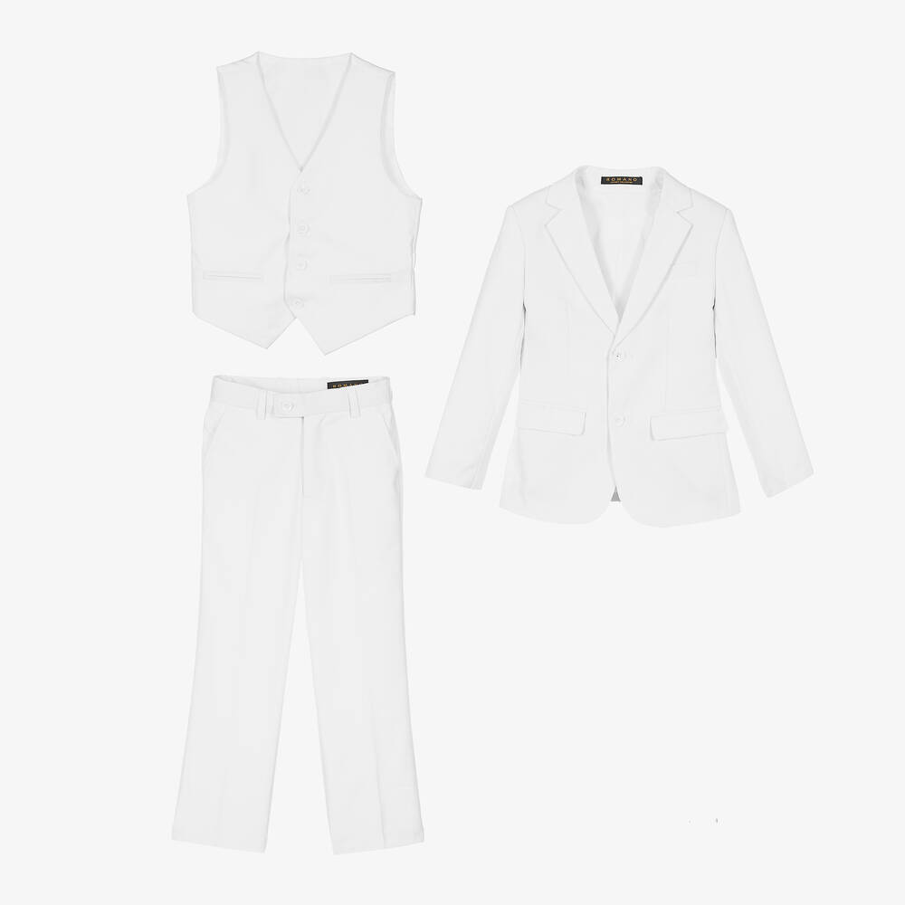 Romano-Boys White Twill Suit | Childrensalon