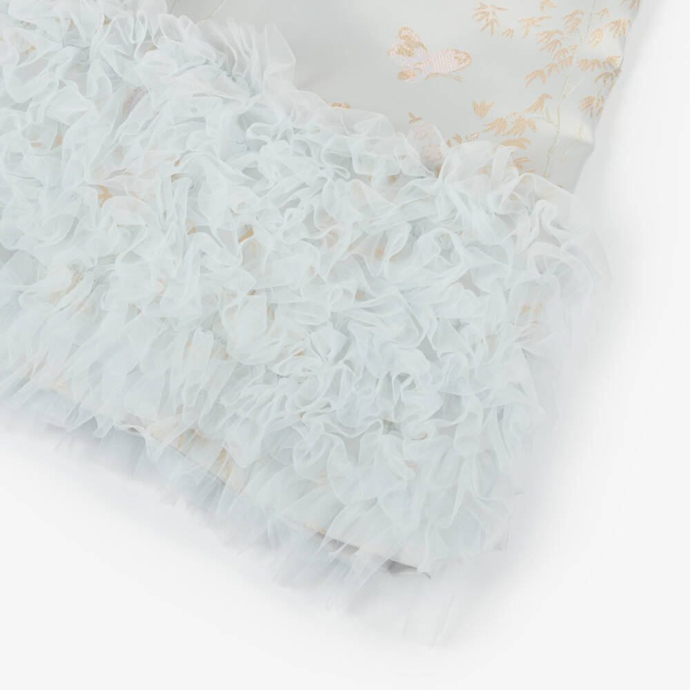 Romano-Girl Pale Blue Butterfly Satin Brocade & Tulle Dress  | Childrensalon