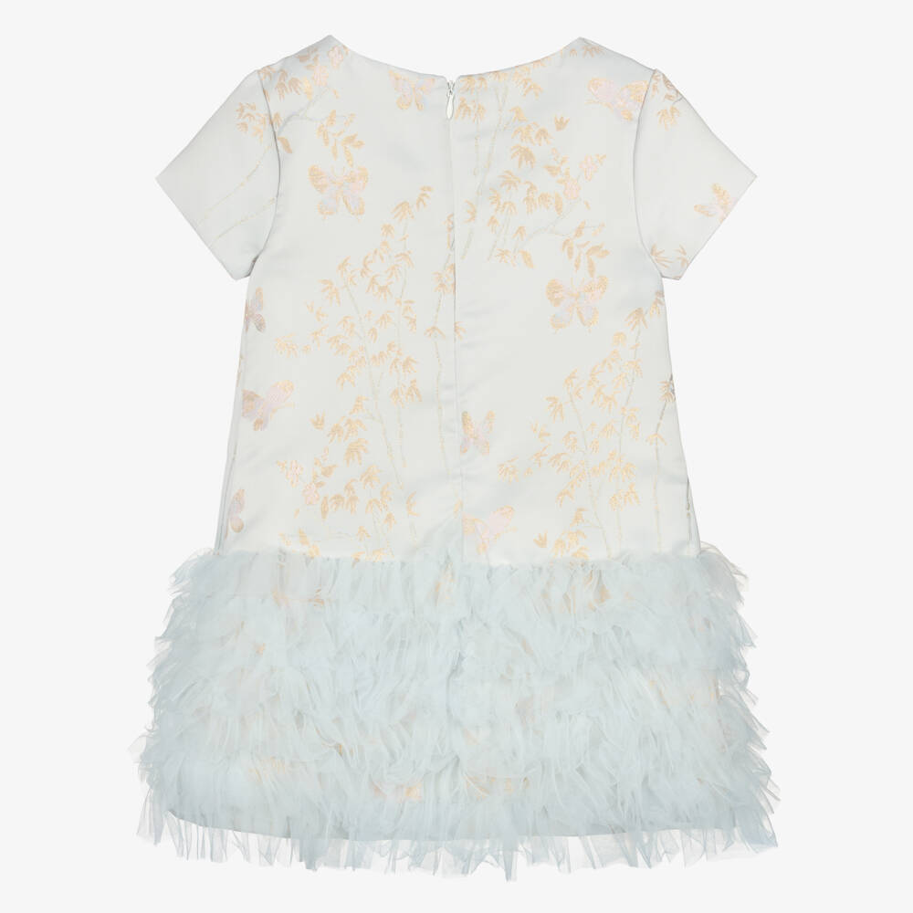 Romano-Girl Pale Blue Butterfly Satin Brocade & Tulle Dress  | Childrensalon