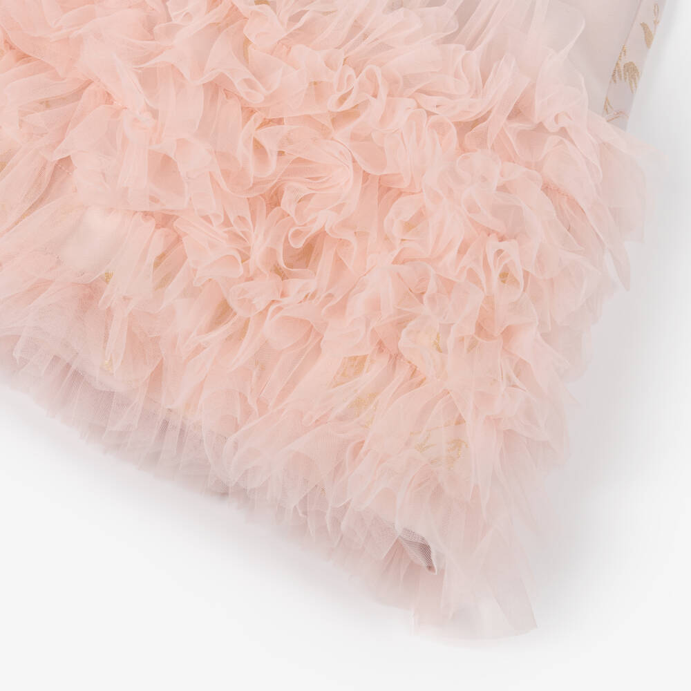 Romano-Girl Pale Pink Butterfly Satin Brocade & Tulle Dress  | Childrensalon