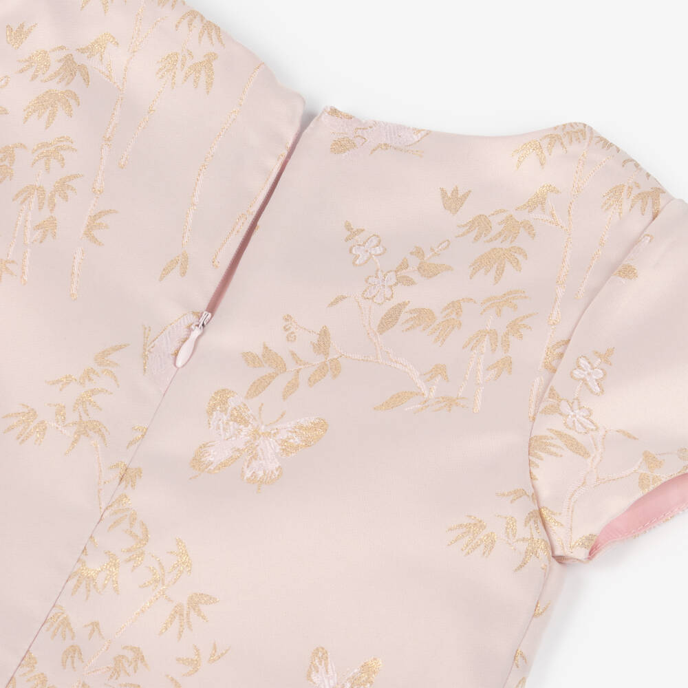 Romano-Girl Pale Pink Butterfly Satin Brocade & Tulle Dress  | Childrensalon