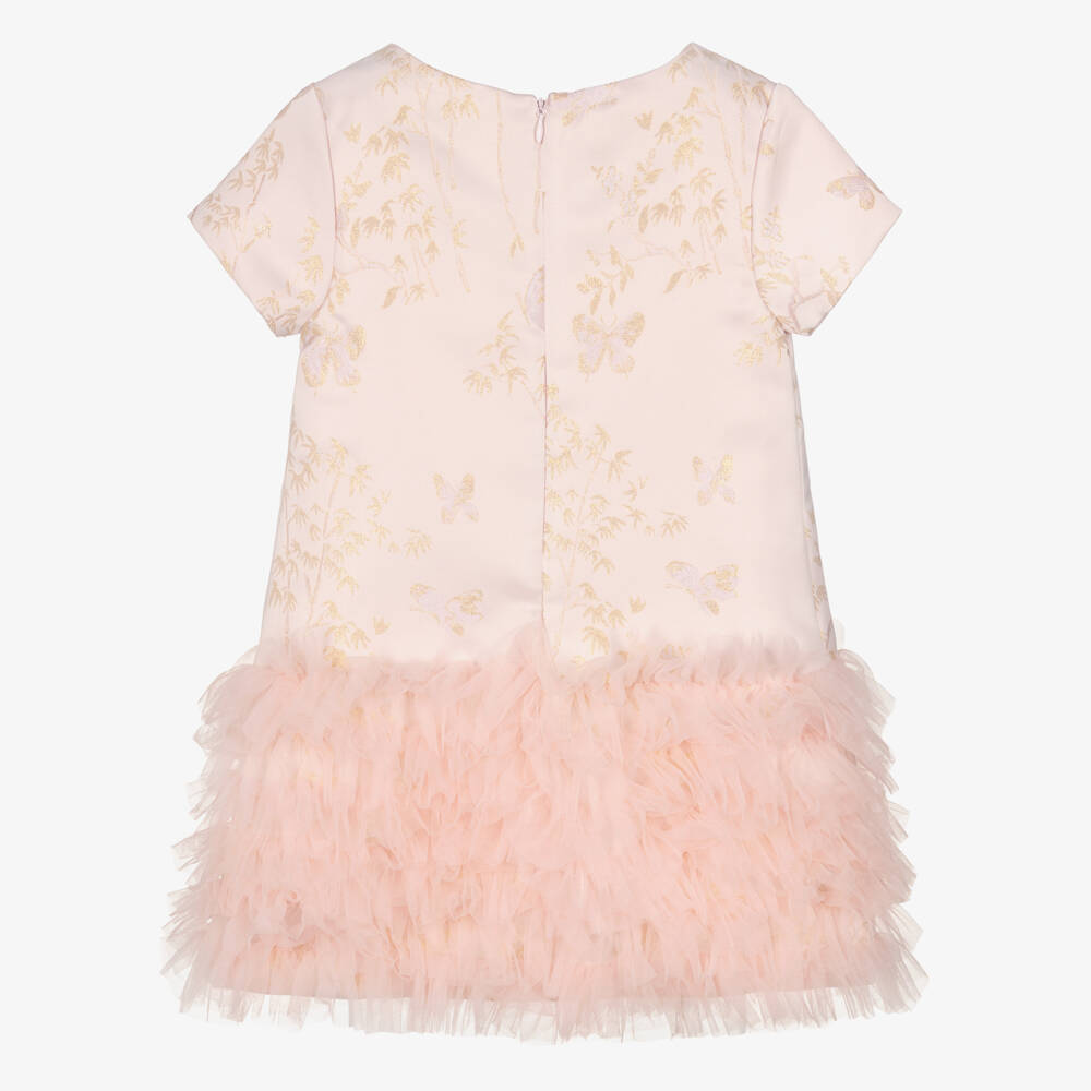 Romano-Girl Pale Pink Butterfly Satin Brocade & Tulle Dress  | Childrensalon