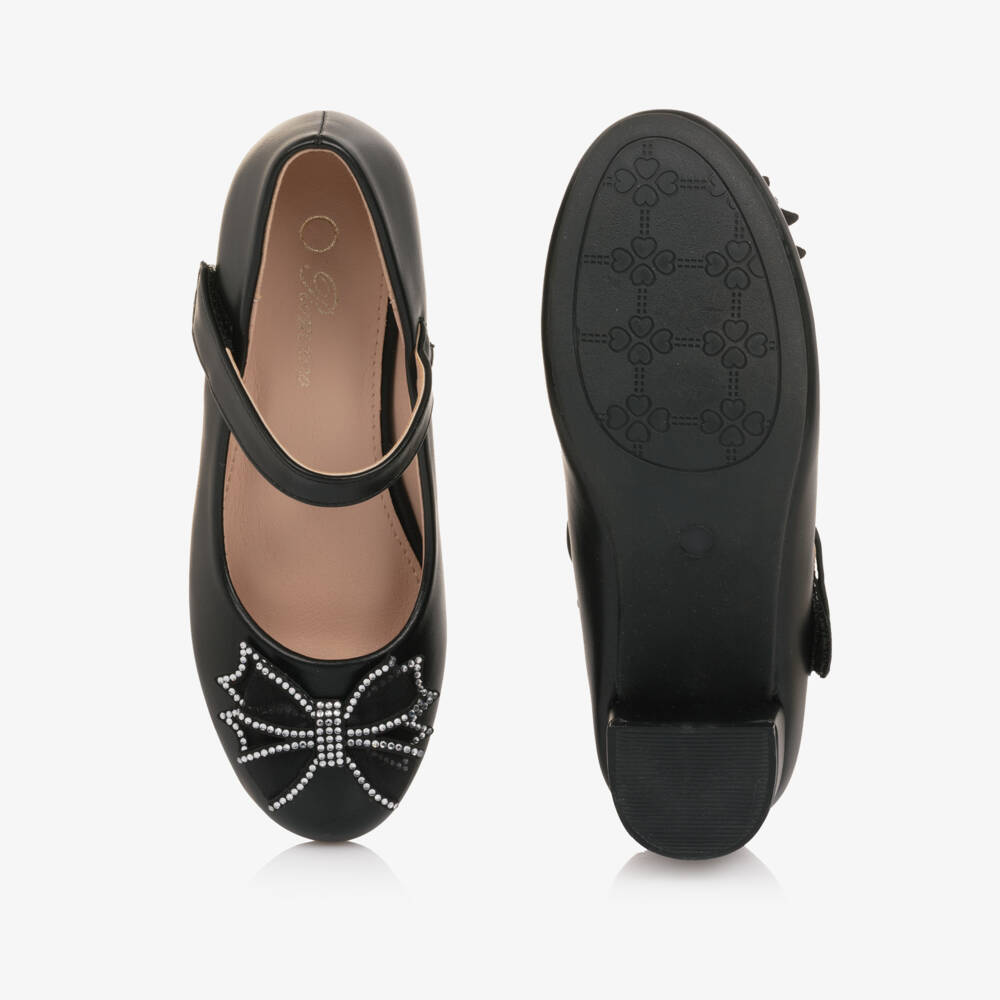 Romano-حذاء بنات بسير بفيونكة مرصعة بالكريستال لون أسود | Childrensalon