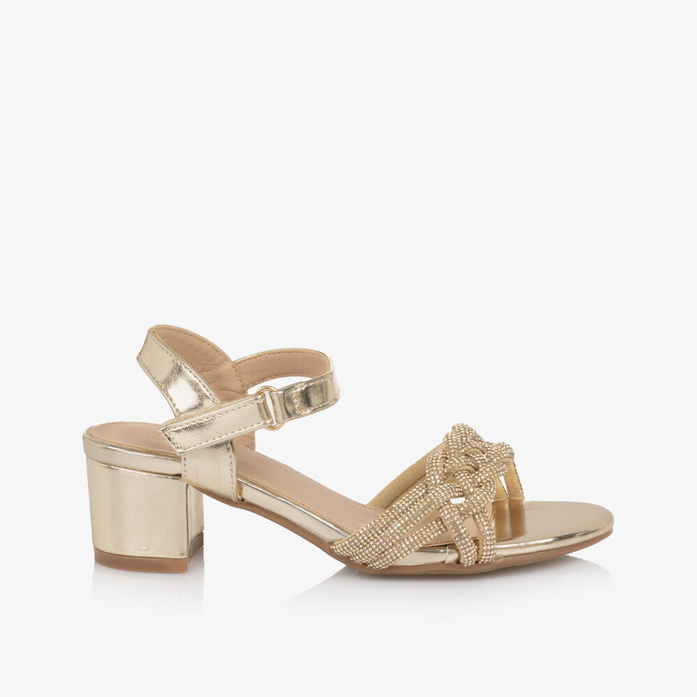 Romano-Girls Gold Diamtanté Heeled Sandals | Childrensalon