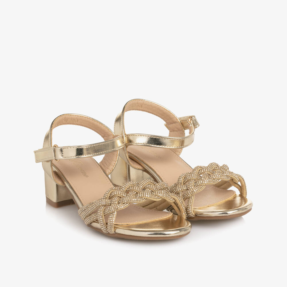 Romano-Girls Gold Diamtanté Heeled Sandals | Childrensalon