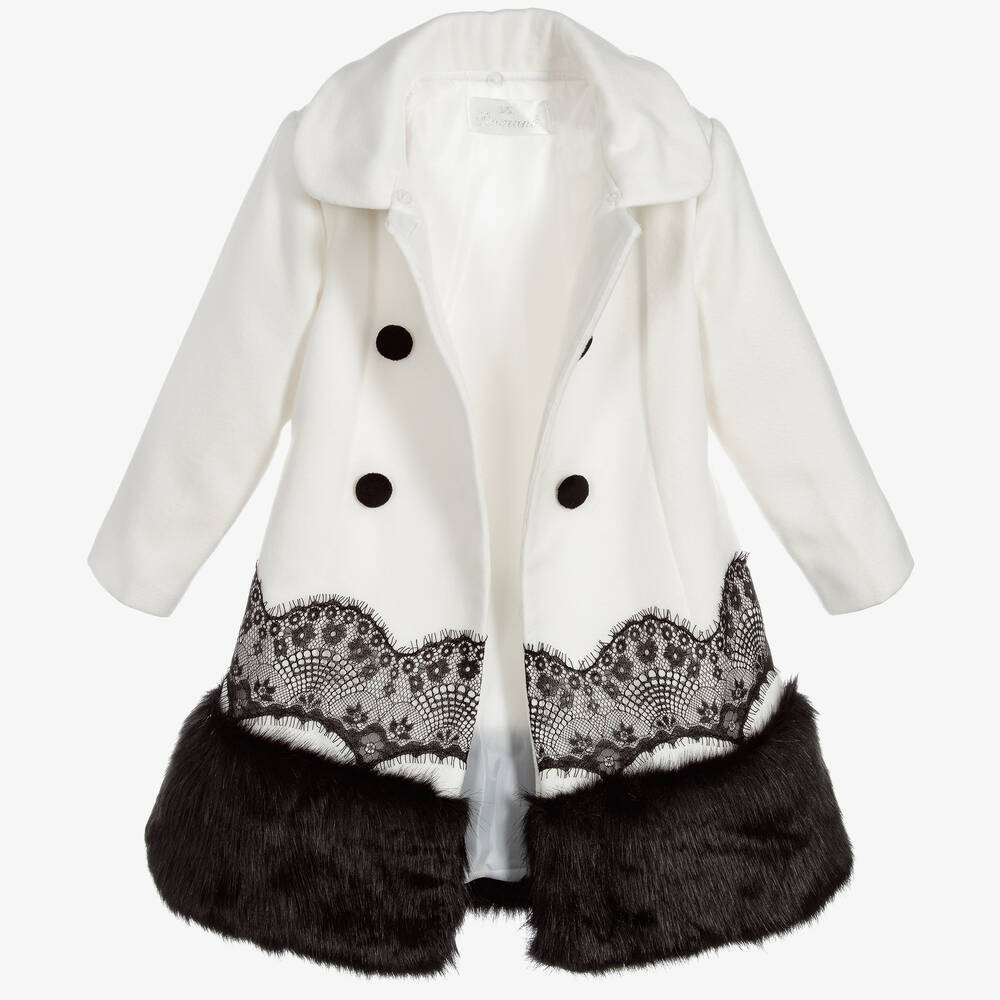 Romano Princess-Girls Ivory Coat & Faux Fur Hat Set | Childrensalon