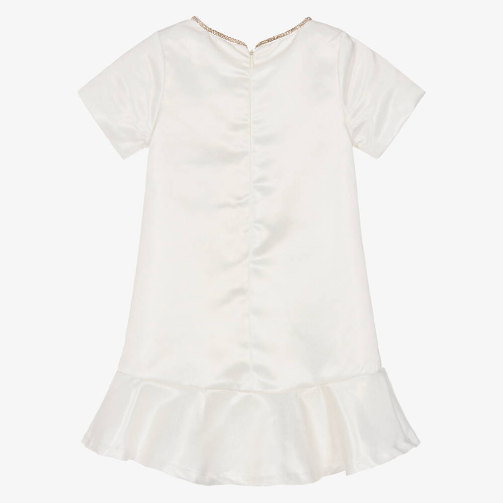 Romano-فستان مزين بفيونكات مرصعة بالكريستال لون عاجي للبنات | Childrensalon