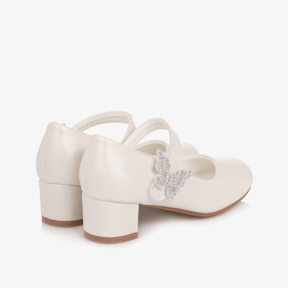 Roma e Toska-Girls Ivory Faux Leather Block Heel Bar Shoes | Childrensalon