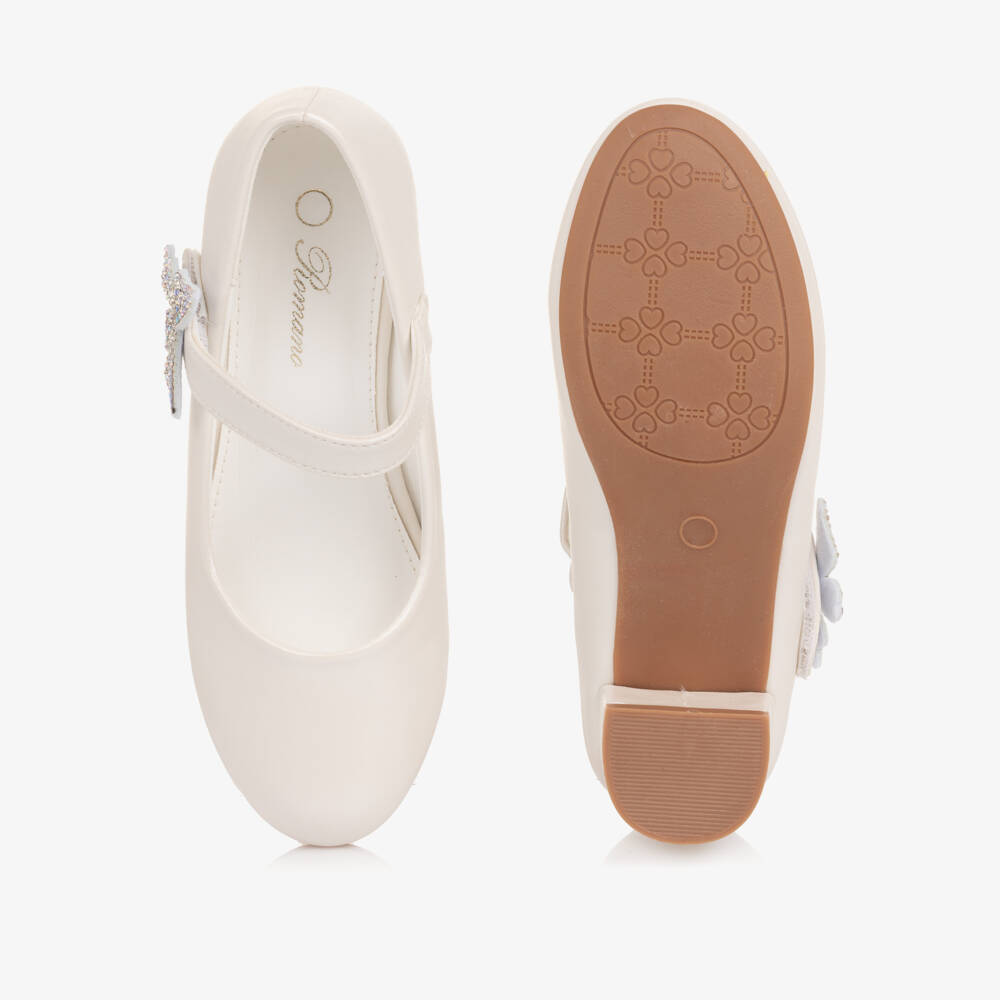Roma e Toska-Girls Ivory Faux Leather Block Heel Bar Shoes | Childrensalon