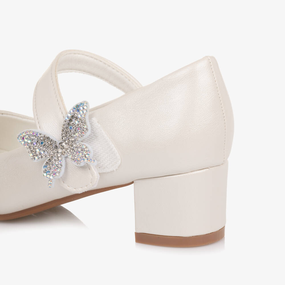 Roma e Toska-Girls Ivory Faux Leather Block Heel Bar Shoes | Childrensalon