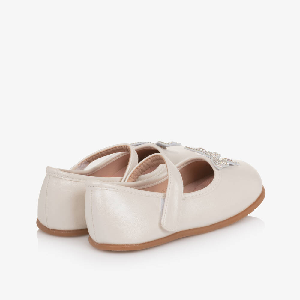 Roma e Toska-Girls Ivory Faux Leather & Diamanté Butterfly Bar Shoes | Childrensalon