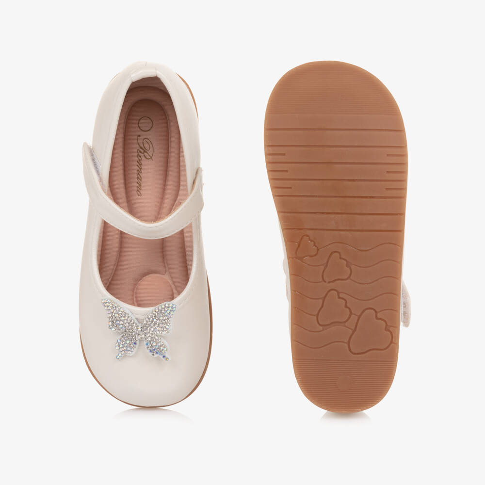 Roma e Toska-Girls Ivory Faux Leather & Diamanté Butterfly Bar Shoes | Childrensalon