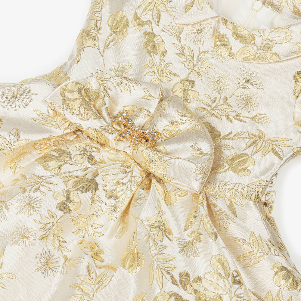 Romano-فستان بروكاد لون عاجي وذهبي للبنات | Childrensalon