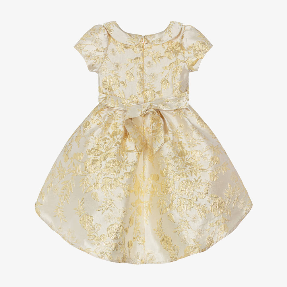 Romano-فستان بروكاد لون عاجي وذهبي للبنات | Childrensalon