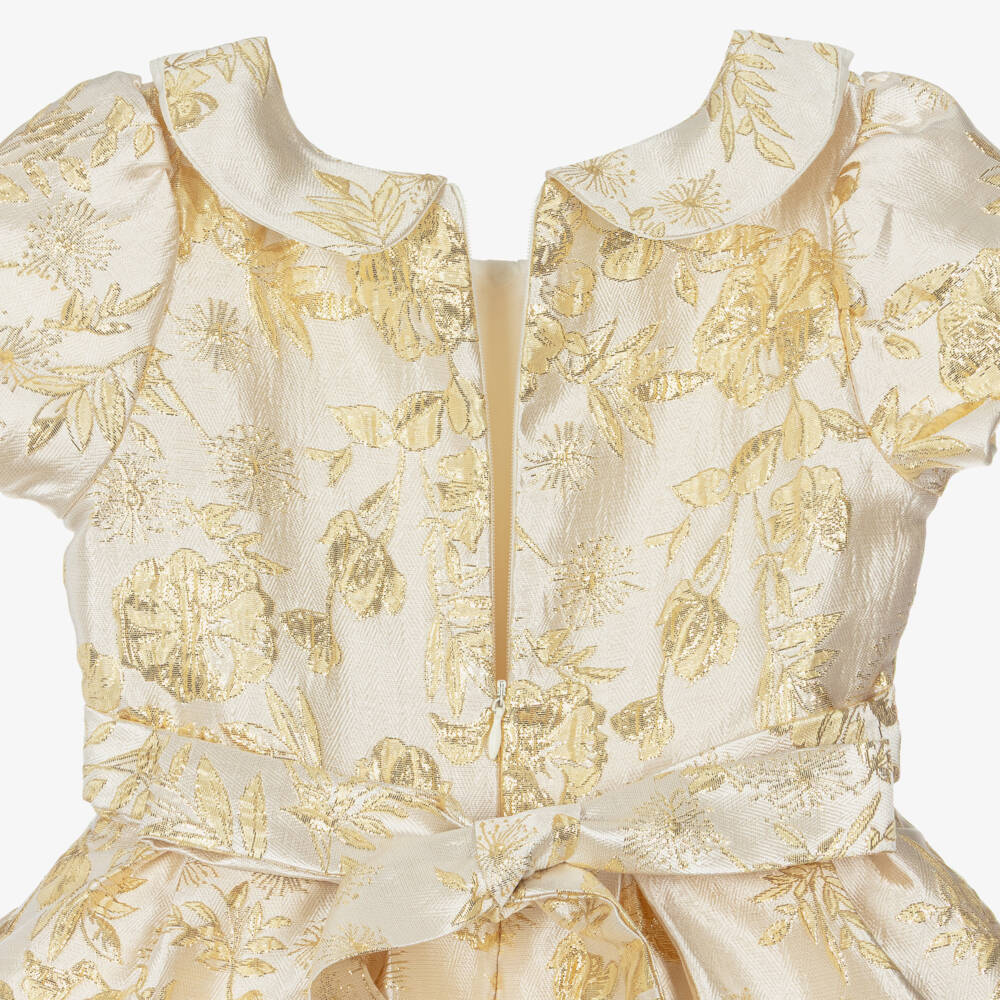 Romano-فستان بروكاد لون عاجي وذهبي للبنات | Childrensalon