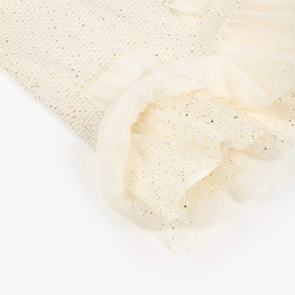 Romano-Girls Ivory & Gold Tweed Dress with Tulle Ruffles | Childrensalon