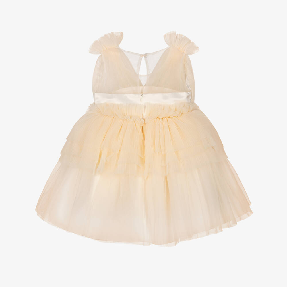 Romano-فستان تول بليسيه لون عاجي للبنات | Childrensalon