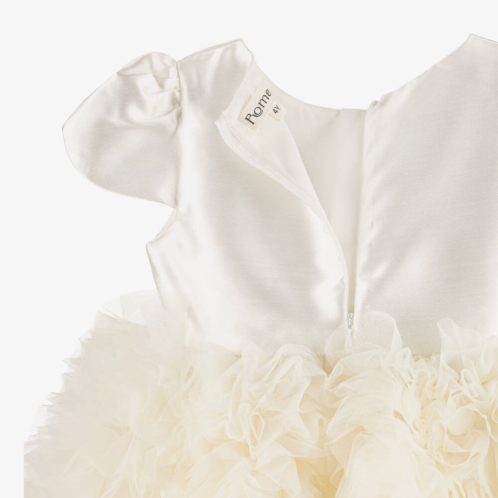 Romano-Girls Ivory Satin & Tulle Ruffle Dress | Childrensalon