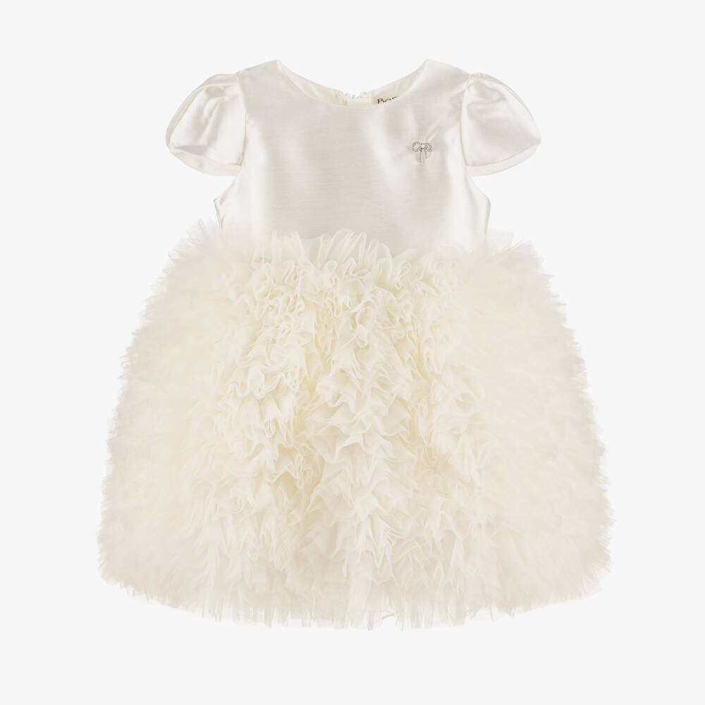 Roma e Toska-Girls Ivory Satin & Tulle Ruffle Dress | Childrensalon