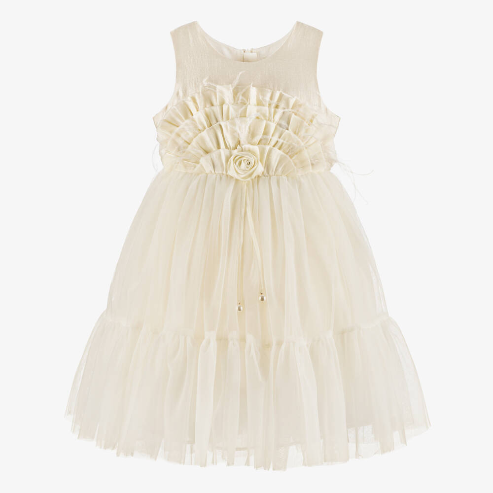 Roma e Toska-Girls Ivory Shimmer & Tulle Special Occasion Dress | Childrensalon