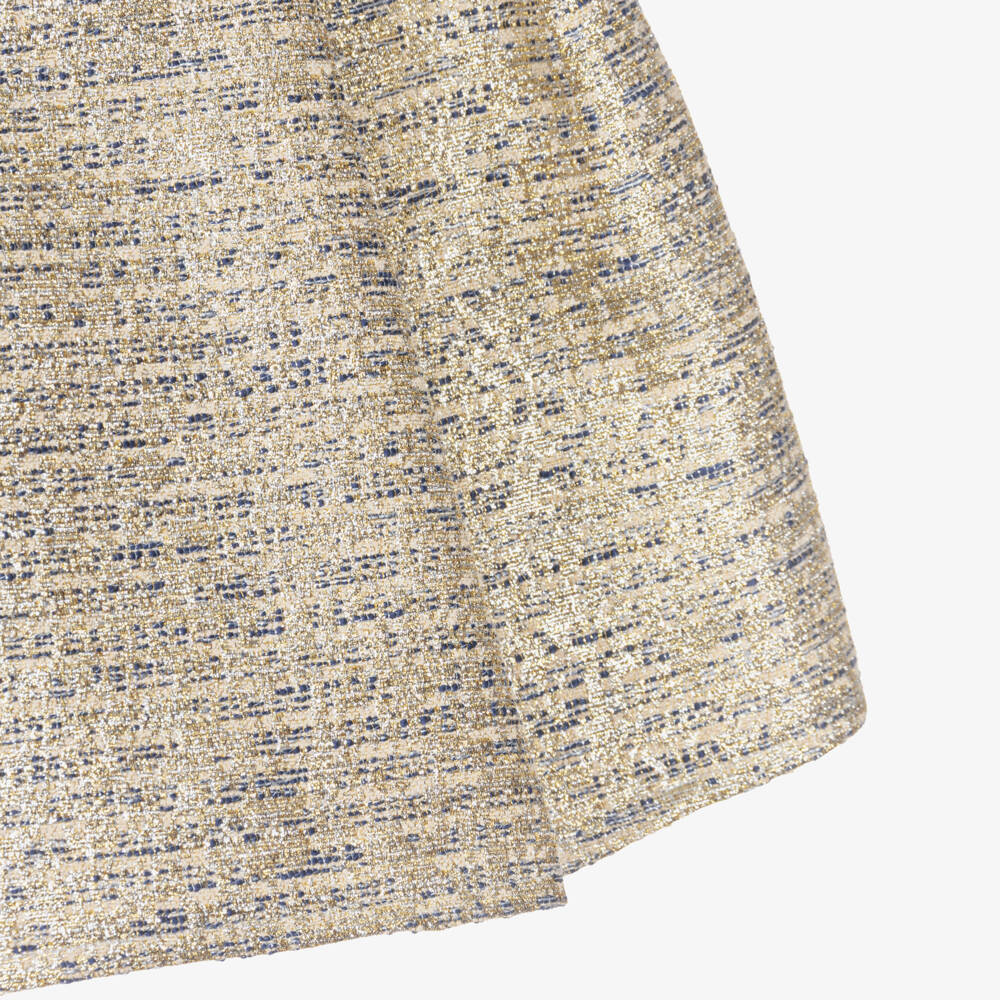 Romano-فستان بروكاد مزين بوردة لون ذهبي متاليك للبنات | Childrensalon